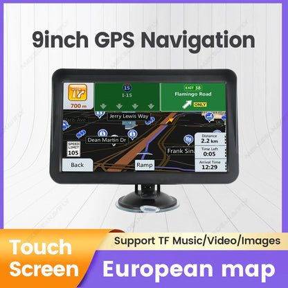 9 Inch Car GPS Navigation Touch Screen Truck Sunshade Sat Nav 256M+8G 2025 Europe Map Navigators FM Transmitter Hi-Fi Speakers