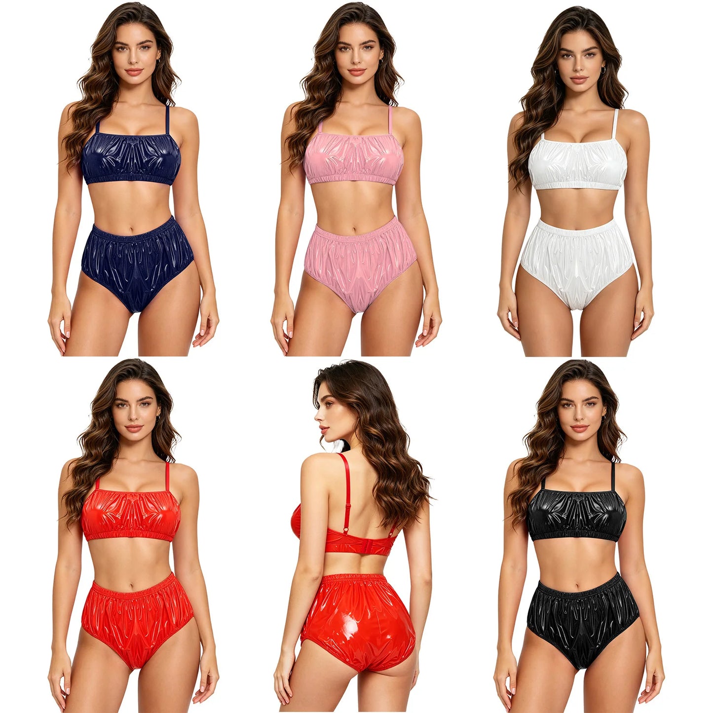 Women Waterproof Swimsuit Bikini Lingerie Set Swimwear Nightwear Clubwear Bra Top with Shorts for Beach Pool Party Sunbathing