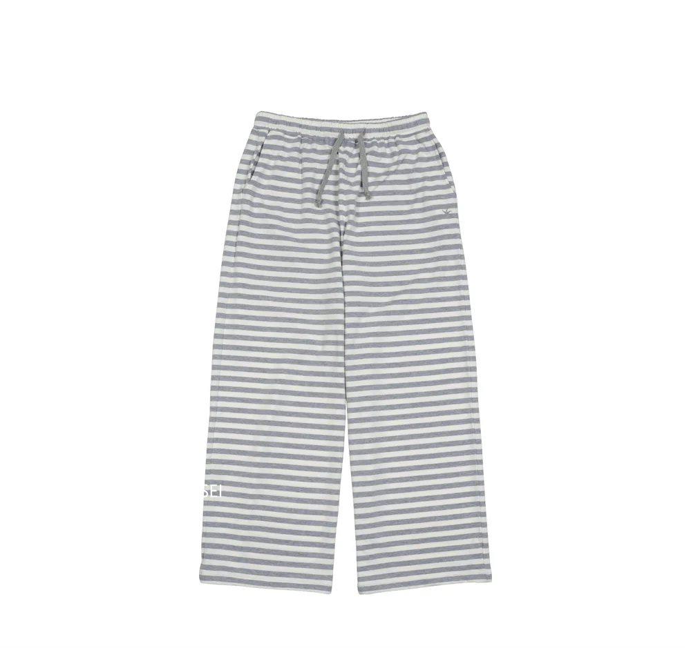 Unique Street Style Korean Lazy Star Embroidery Striped Sweatpants Casual Sporty Long Trousers for Women Straight Leg Pants