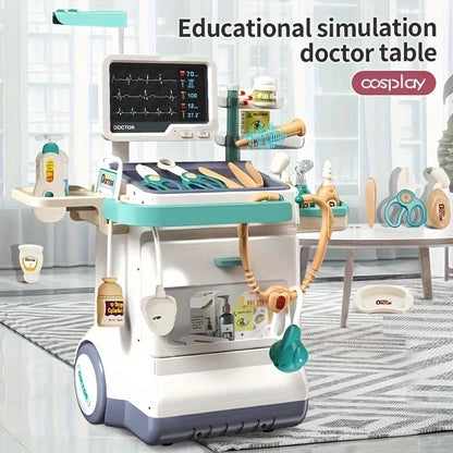 Simulation Medical Cart Set Toys for Children Play House Medical Table Trolley Pretend Doctor Tool Toy Role Play Boys Girls Game