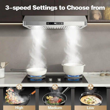 30 Inch Under Cabinet Range Hood, 700CFM Ducted/Ductless with Touch/Gesture/Remote Control, 3-Speed, Stainless Steel