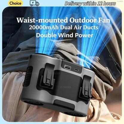 Portable Waist Clip Fan Small USB Charging Hanging Fan with LED Flashlight Outdoor Single/dual Air Outlet Fan 20000/10000Mah