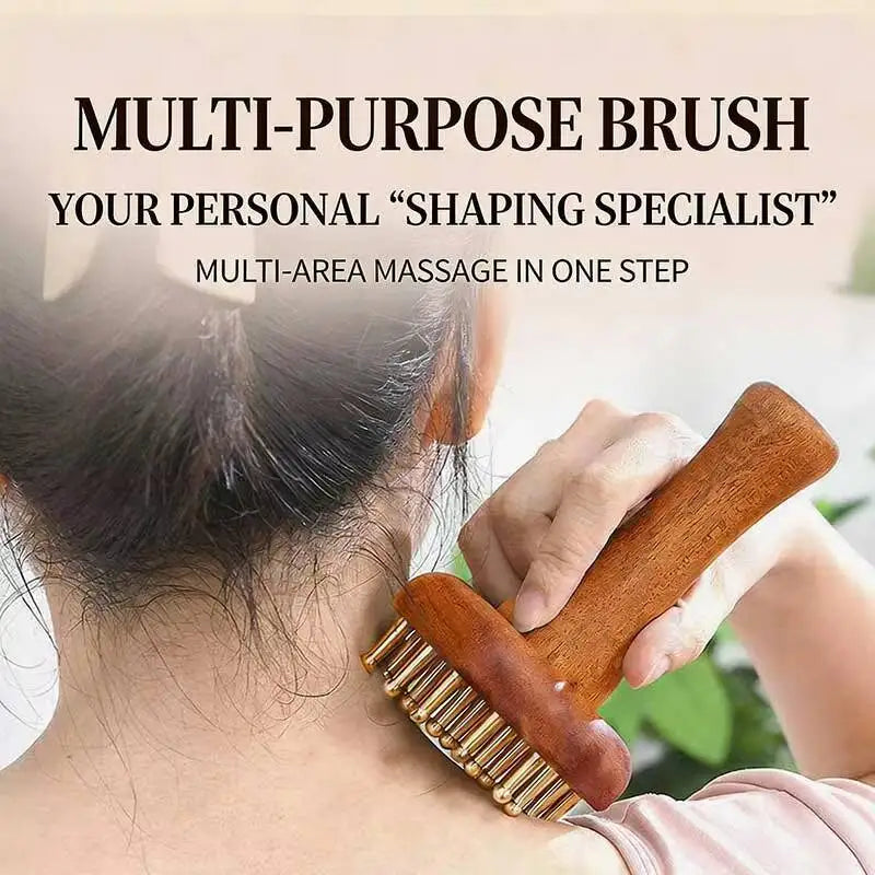 Portable 24 SOLID BRASS TEETH Meridian BRUSH GuaSha Massage Tool Precision Acupressure Massager Lymphatic Drainage stress Relief