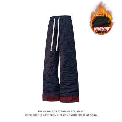 For  Men's Heavy Autumn and Winter Rhombus Design Warm Cotton Pants Loose Trend Versatile Velvet Thickened Casual Pants Trousers