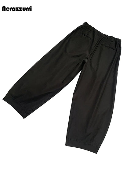 Nerazzurri Spring Autumn Long Baggy Black Pleated Lantern Pants for Men High Waist Elegant Chic Luxury Designer Clothes 2026