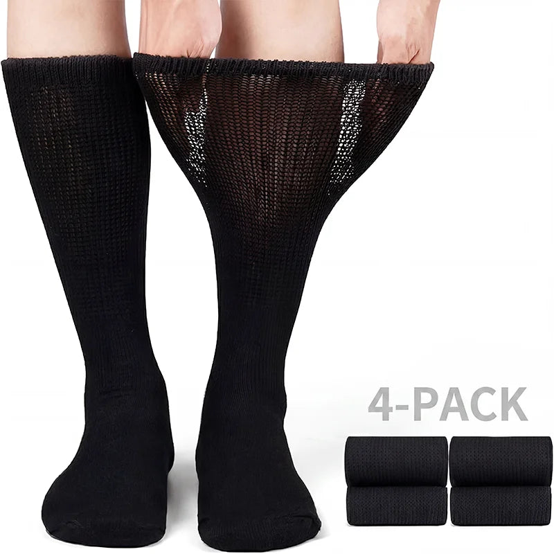 Men's Diabetic Socks Non‑Binding Top Loose Cuff, Seamless Breathable Comfort Socks for Swollen Feet & Blood Circulation Support