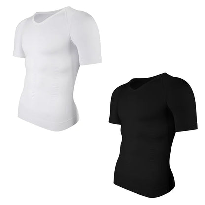 2PCS Men's Body Shaper Tummy Control Vest Slimming Shirt Compression Base Layer Slim Muscle Short Sleeve Breathable Shapewear