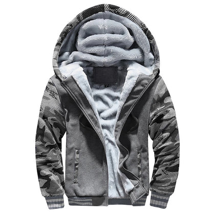 Men's Thicken Jacket Fleece Lining Winter Warm Hooded Coats Mens Windproof Full Zip Down Jackets Casual Outwear Sportswear