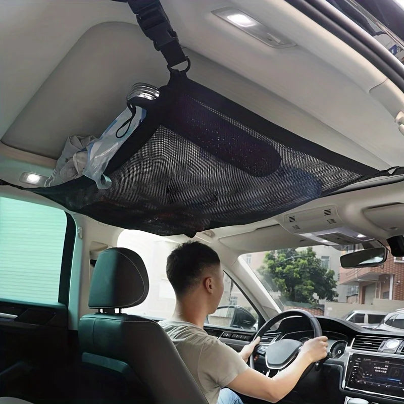 Car Ceiling Cargo Net Pocket, Car Ceiling Storage Net Strong Bearing Adjustable Capacity Roof Cargo Net Organizer, for SUV