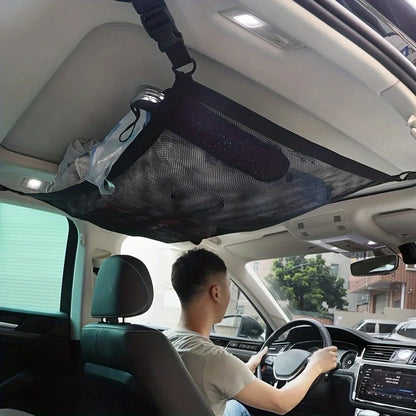 Car Ceiling Cargo Net Pocket, Car Ceiling Storage Net Strong Bearing Adjustable Capacity Roof Cargo Net Organizer, for SUV