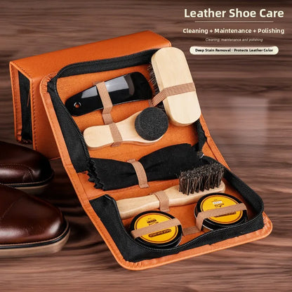 Travel Shoe Brushing Kit Shoe Polish Set Leather Care 7pcs Set Shoe Oil Application Polishing Shoe Removal Tools Durable Bris...