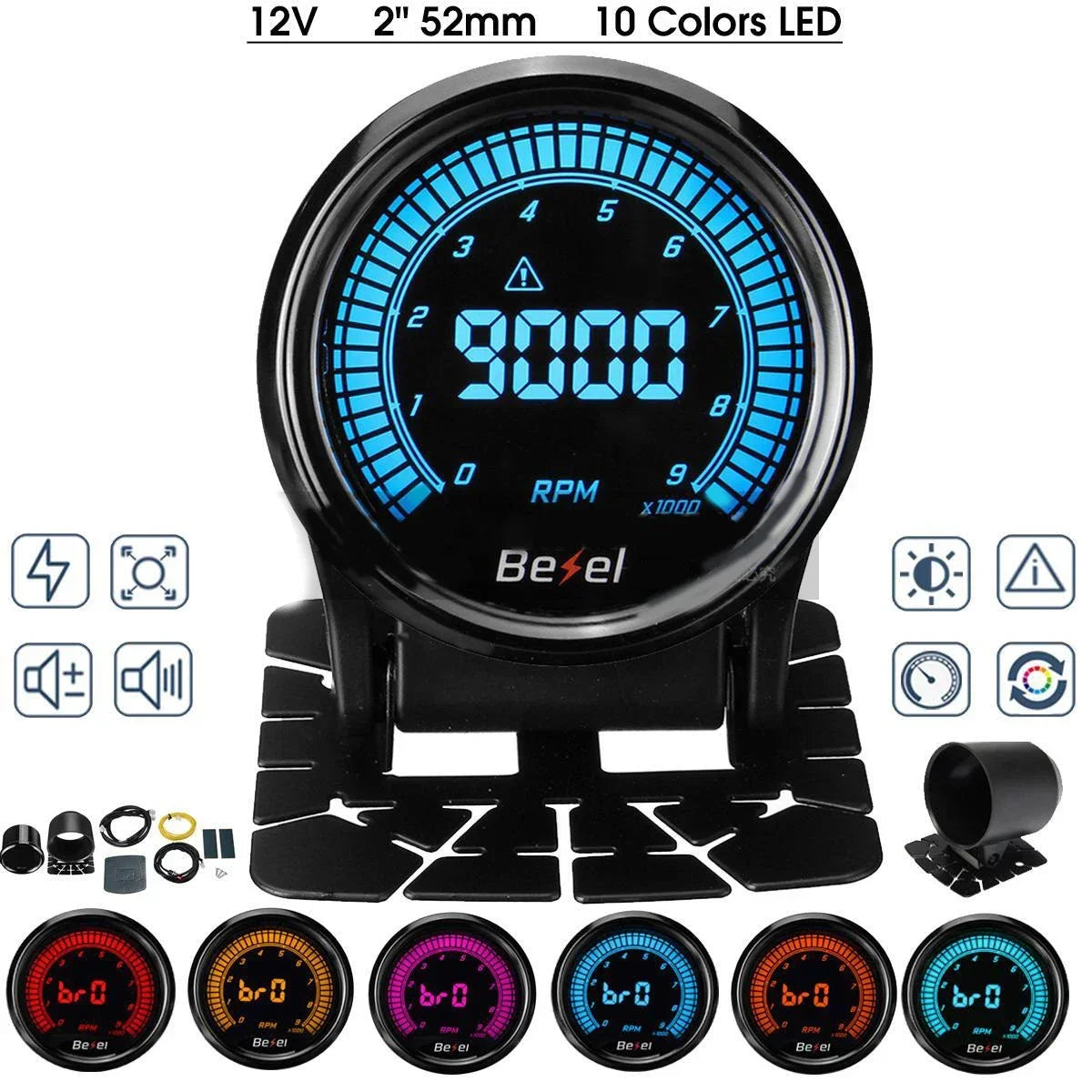 52mm Boost Water temp Oil temp Volt Vacuum Tachometer EGT Air fuel ratio Oil pressure Gauge 10 Color Car Meter
