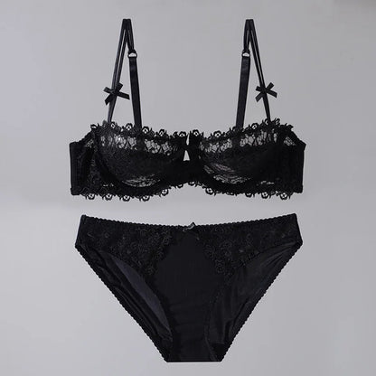 Women New Fashion Sweet Spicy Lace Lingerie Set Ultra Thin Half Cup Push Up Bra Soft Underwire Comfortable Top