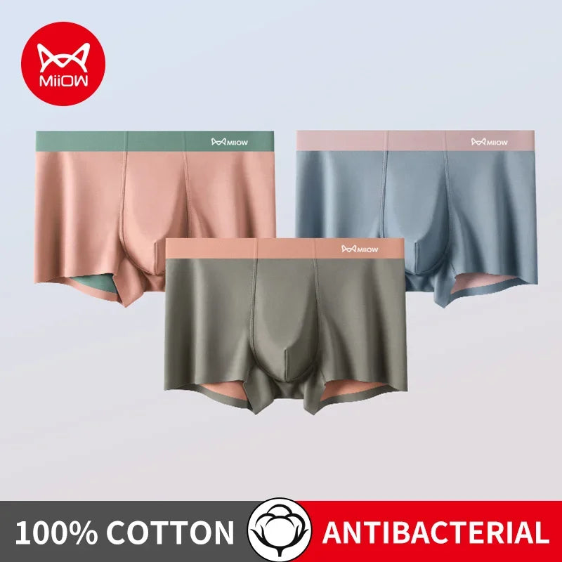 MiiOW 3Pcs Cotton Antibacterial Crotch Men's Panties Comfortable Winter Men Underwear Boxers Dry Seamless Mens Underpants Trunks