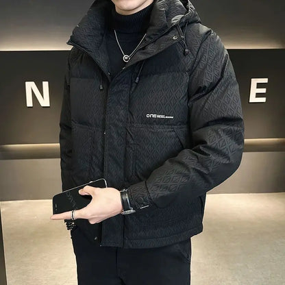 Fashion Vintage Down Jacket For Men Fall Winter Warm Parka Coats Male Lightweight Stand Up White Duck Down Hooded Puffer Jacket