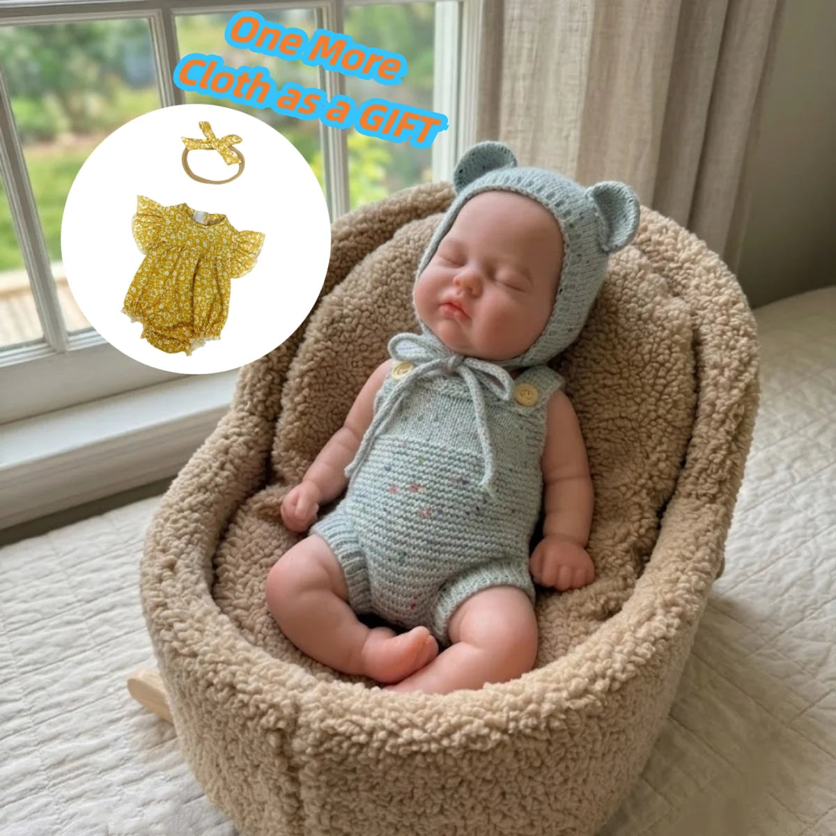 2 Sets Clothes With Close Eyes 33cm Bebe Reborn Silicone Girl Doll With Open Mouth Soft Touch Body 3D Painted Skin Lifelike Doll