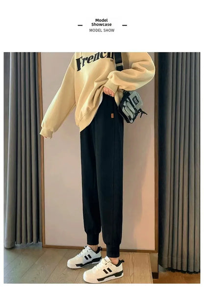 plus Size Women's Slimming Fleece Lined Cuffed Thickened Warm Sports Pants Commute Style Korean Fashion Winter Collection