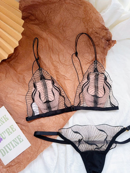 Conjunto Lingerie Mulher Fecho Frontal Renda Francesa Taça Triangular Sem Aro Alças Finas Espalda Melhorada Levemente
