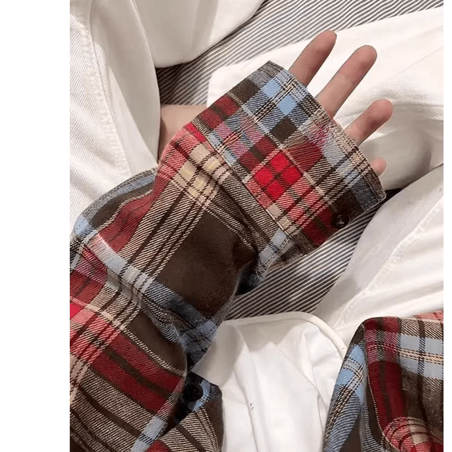 Retro Loose Lazy Plaid Shirt Women Early Autumn New Korean Version Casual Simple Long Sleeve Outer Commute Small Shirt