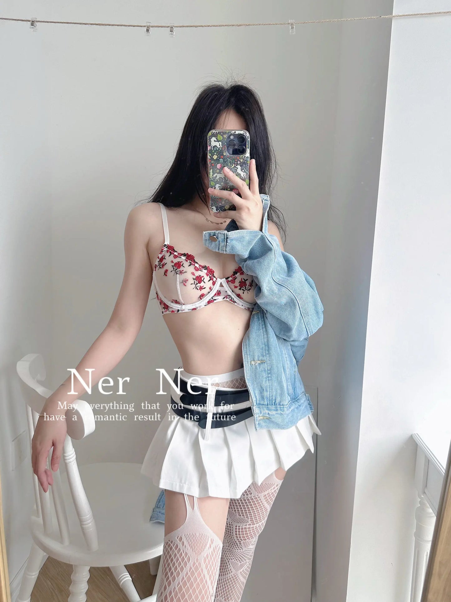 Sexy Floral Embroidery Mesh Bra Set Sweet Sheer Lace Lingerie Soft Comfort Breathable Underwear Suit Party Dating Daily Wear Bra