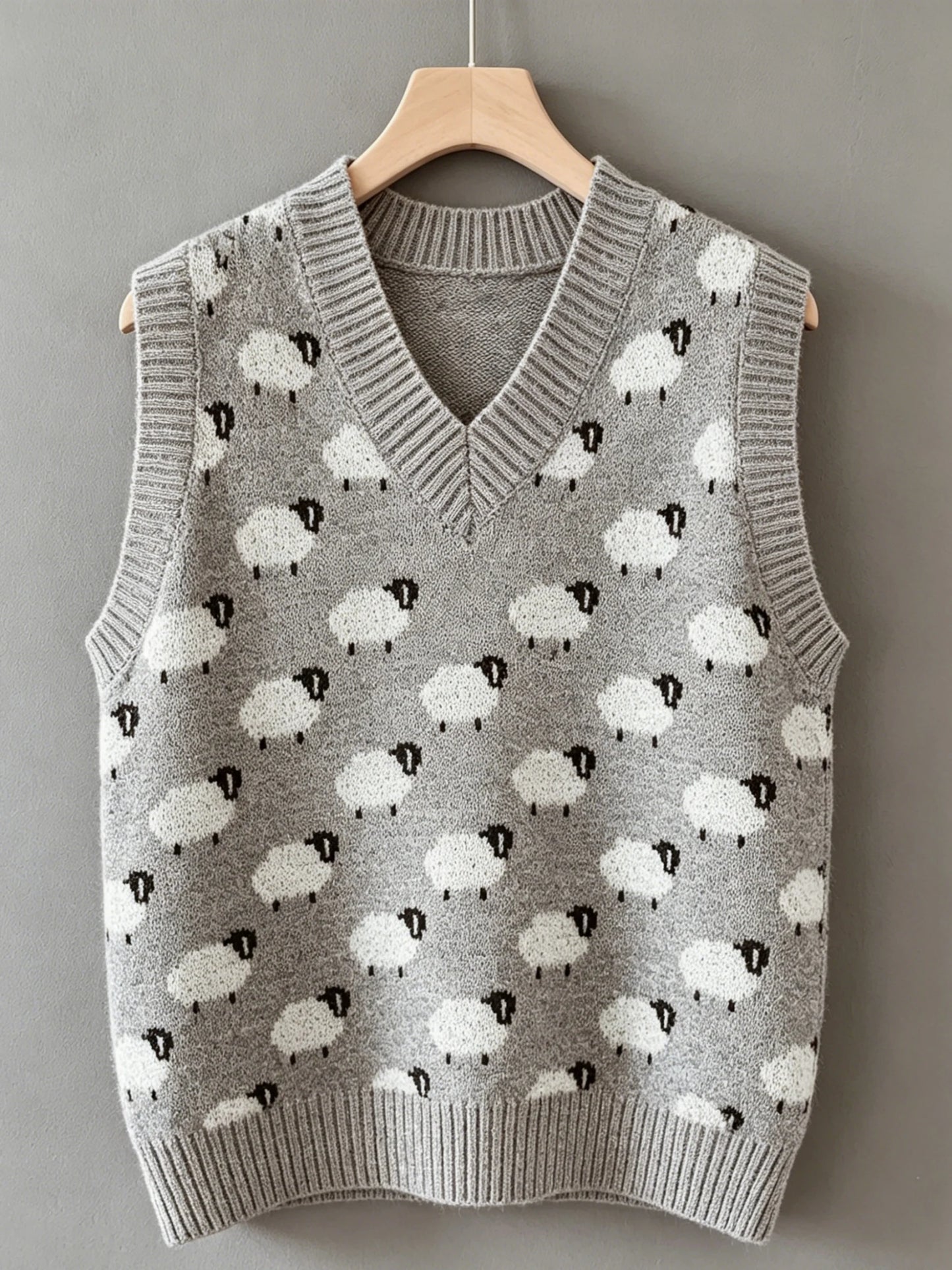 Women's plus size sheep pattern knitted vest, casual and elegant spring/summer style