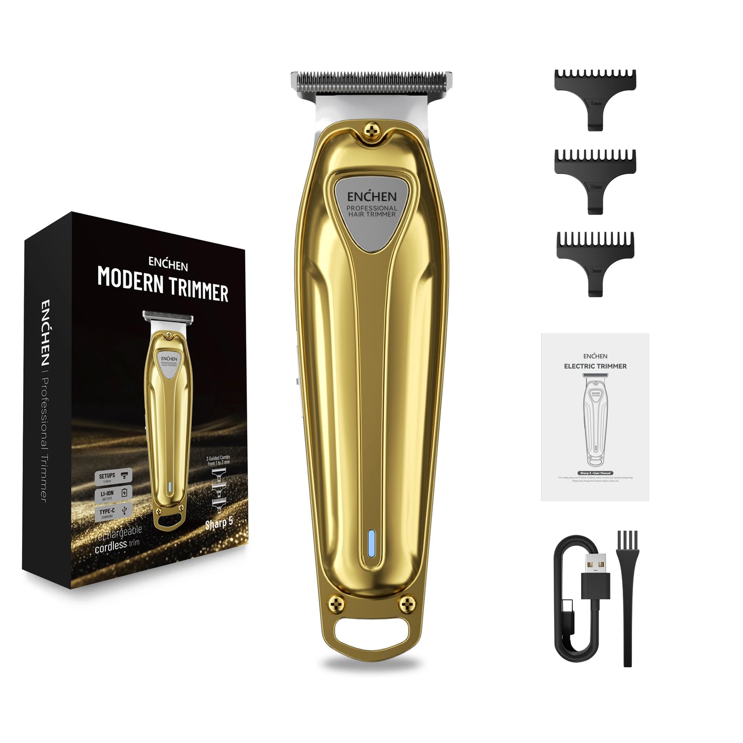 ENCHEN Sharp 5 Professional Hair Cut Beard Trimmer Long Lasting Type-C Rechargeable 150 Mins Runtime Self Sharpening Blades