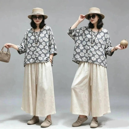 Floral Loose Top Women Summer Casual Short Sleeve T-shirt LX5849