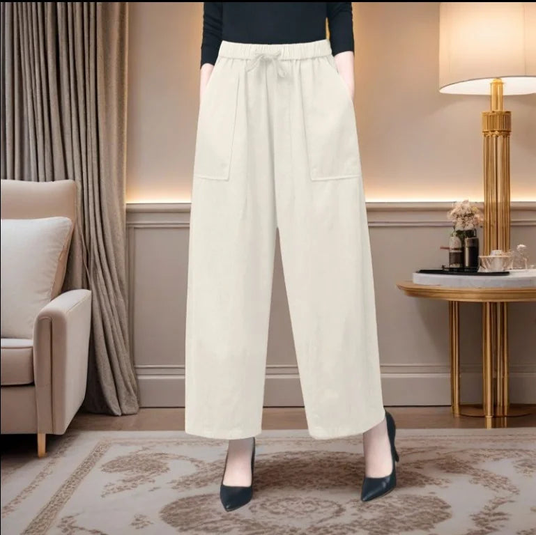 High Waist Wide Leg Pants Women Loose Slimming Nine Points Casual Pants plus Size Versatile Midlife Mom Pants Commute Style
