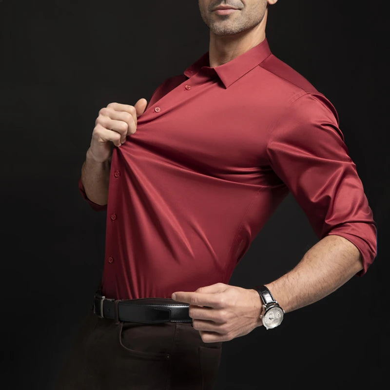 New elastic long sleeved shirt for men's fashion, business, leisure, solid color  non ironing, professional men's white shirt