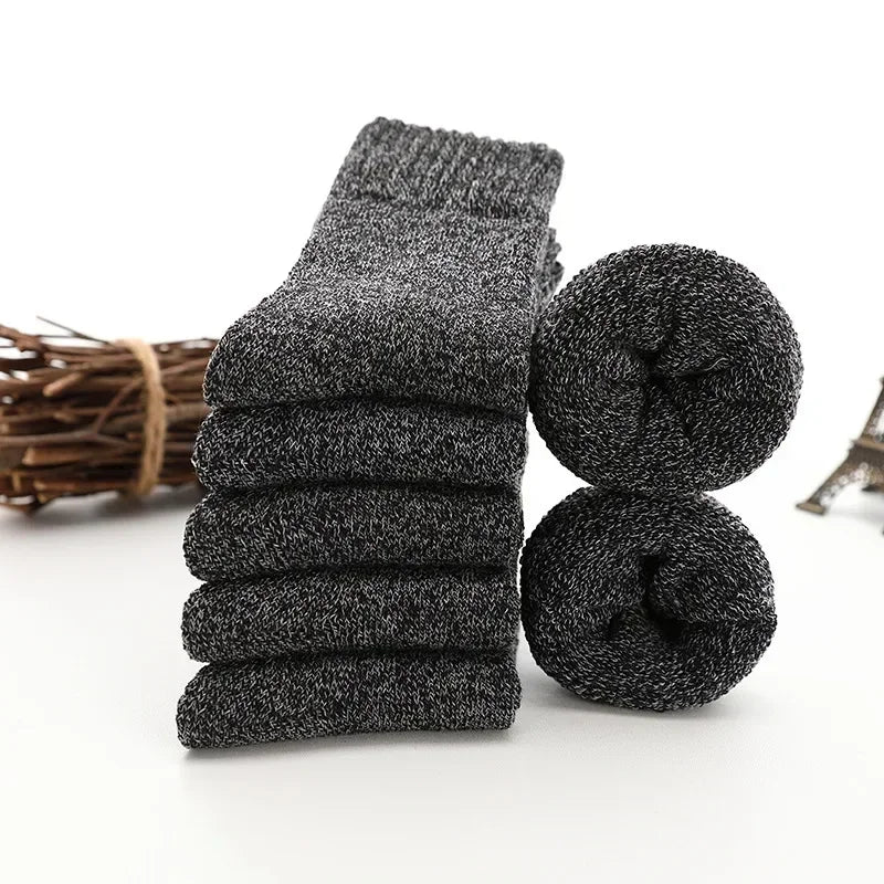 5pairs Winter Merino Wool Socks for Men Super Thick Warm High Quality Harajuku Retro Snow Casual Antifreeze Cashmere Socks Men