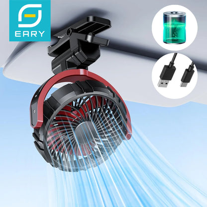 Eary Car Clip On Fan With 2000mAh Battery Usb Rechargeable Fan 900° Rotate Portable Air Cooling Fans Car Electronic Accessories