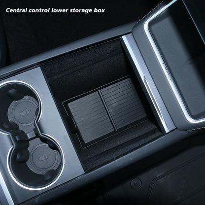 For Tesla New Model Y 2025 Launch Juniper ABS with Silicone Non-slip Mat Console & Armrest Storage Box Upper and Lower Watercup