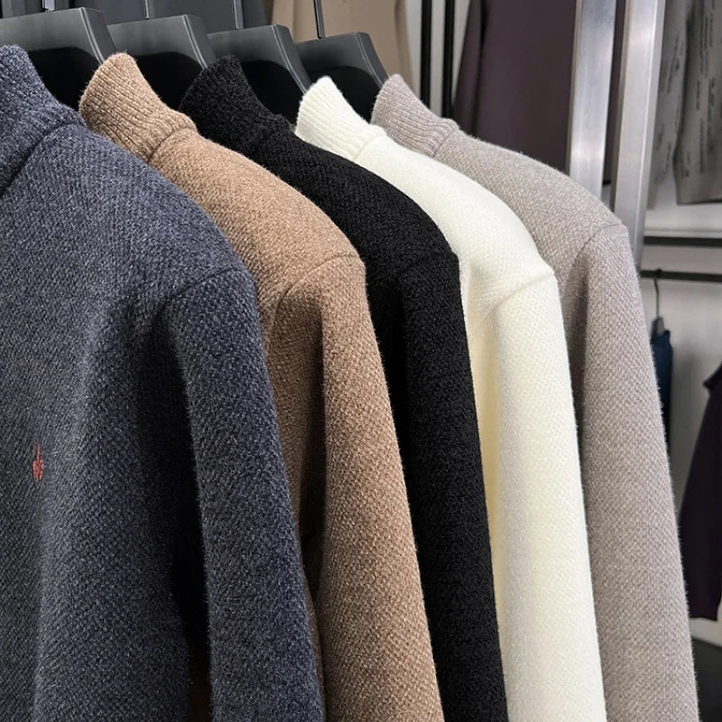Winter Add Layers to Men's Knitted Sweater Half-Height Zipper High Quality Embroidery Daily Commute British Style Mens Clothing