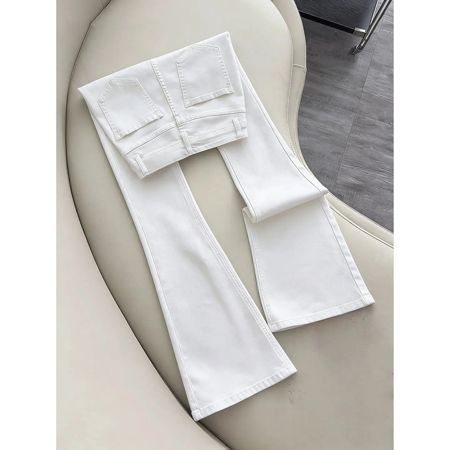 White Slim Fit Straight Leg Jeans Men's American High Street Style Micro Flared Pants Youth Casual Wear All Seasons