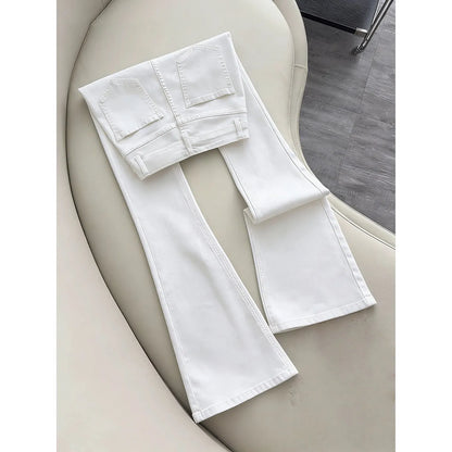 White Slim Fit Straight Leg Jeans Men's American High Street Style Micro Flared Pants Youth Casual Wear All Seasons