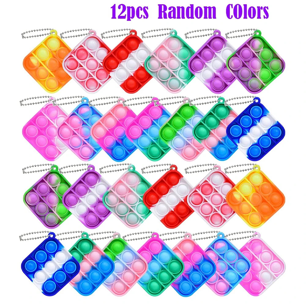 12/24/48Pcs Mini Pop Push Fidget Toys Set Keychain Fidget Toy Anti-Anxiety Stress Relief Hand Toy Pack for Kids Adults Gifts
