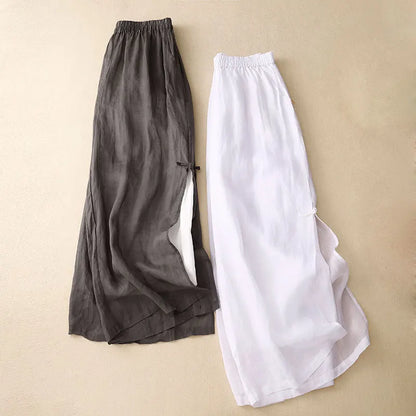 Gray Cotton Linen Casual Elastic High Waist With Lining Women's Pants Wide Leg Ankle-Length Pants For Women Clothing Fashion
