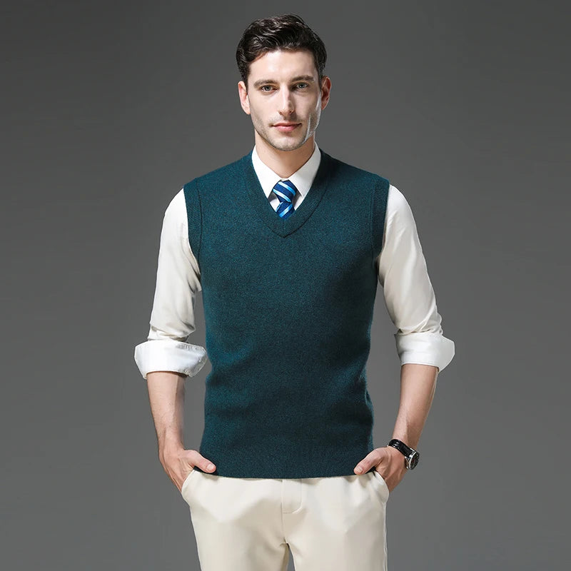 Top Grade Anti-Pilling Thick New Autum Winter Fashion Brand V Neck Business Casual Men Knit Pullover Sweater Vest Sleeveless