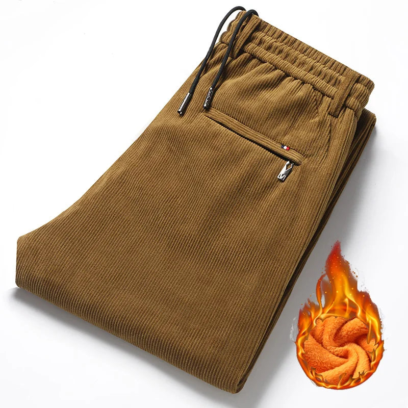 New Men's Winter Thicken Warm Classic Straight Business Fleece Thermal Trousers Brand Clothes Corduroy Plush Velvet Casual Pants