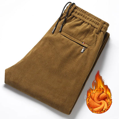 New Men's Winter Thicken Warm Classic Straight Business Fleece Thermal Trousers Brand Clothes Corduroy Plush Velvet Casual Pants