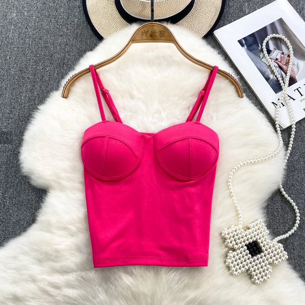 Sexy Fashion Design Camisole Tank Top Women Slim Fit Outerwear Spicy Base Shirt Sexy Backless Vest Short Straight Cut Bodycon