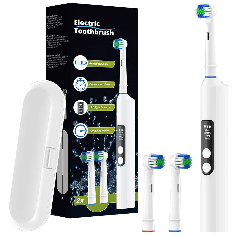 Rotating Electric Toothbrush with 4 Cleaning Modes and Smart Timer, Rechargeable Toothbrush Compatible with Oral B Brush Heads