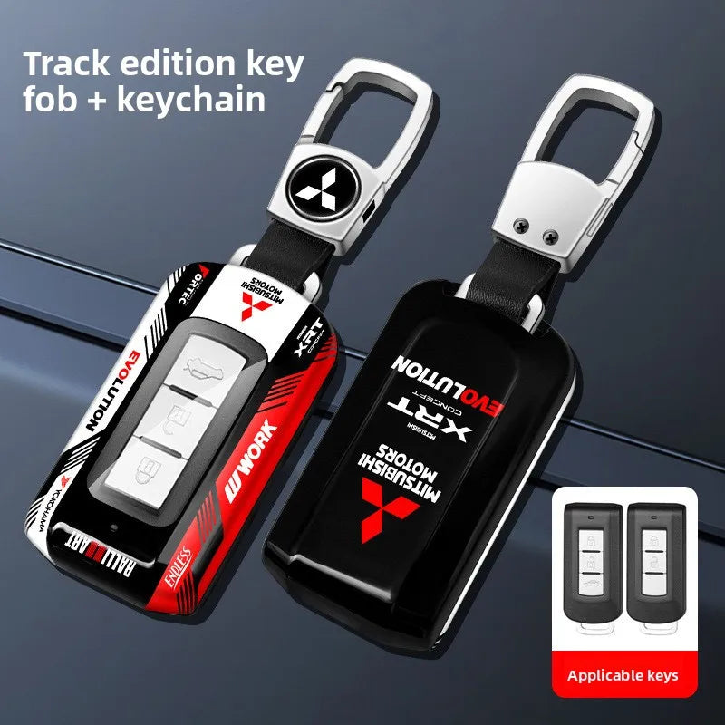 Car ABS Racing Style Key Shell Key Bag Cover Key Rings For Mitsubishi Outlander Eclipse Cross Pajero Lancer Evolution RALLIART