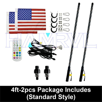 1/2 PCS 2/3/4FT LED Whip Lights RGB Waterproof Multi-Color Flagpole Lamp Bowlight for Offroad Sand Rails Buggies SxS ATV/UTV RZR