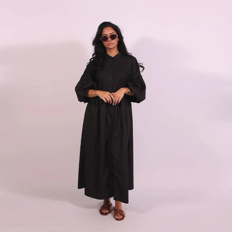 Casual Long Dress Women Solid Loose O Neck Single Breasted Full Lantern Sleeve High Waist Robe 2026 Spring Fashion Dresses Lady