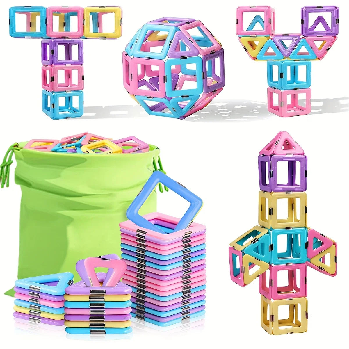 Large Magnetic Building Block Toy Set - Stem Educational Construction Toy, Colorful Mix, Creative Birthday/Holiday Gift