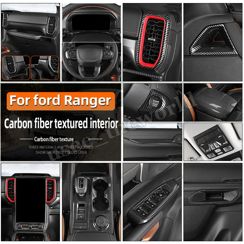 Fit for Ford Ranger 2024 2025 Interior Protection Sticker Carbon Fiber Grain Gear Shift Panel Cover Trim