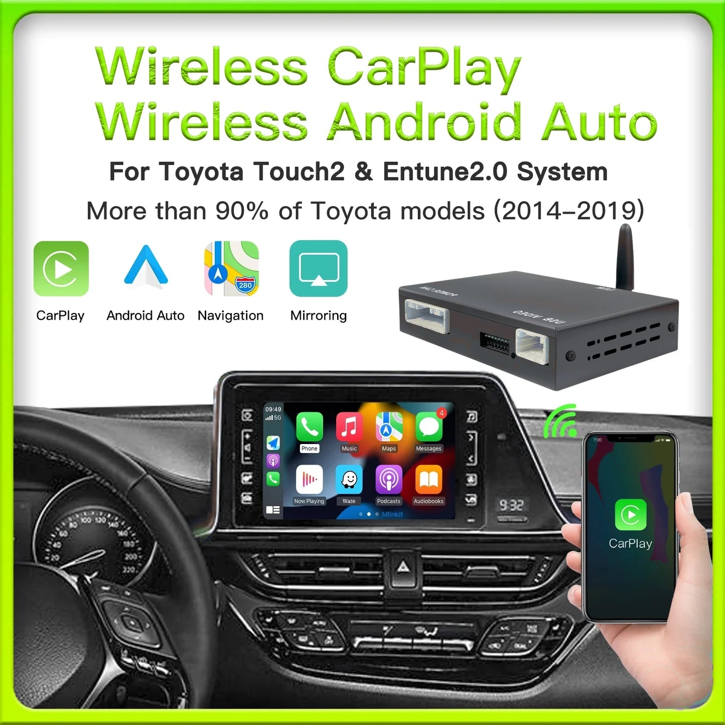 Wireless Carplay Android Auto for Toyota with Touch2 Entune2.0 2014-2019 Fits for Tundra/Highlander/RAV4/Tacoma/Camry/Corolla