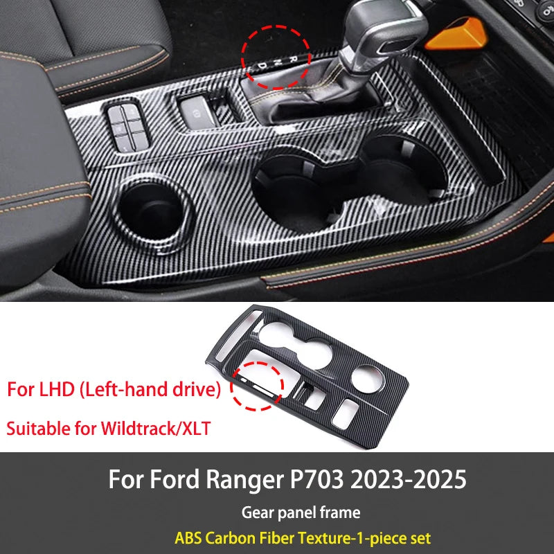 For Ford Ranger P703 T9 XL XLT Wildtrak Raptor 2023-2025 Carbon Fiber Texture Gear Shift Panel Cover Interior Trim Full Set