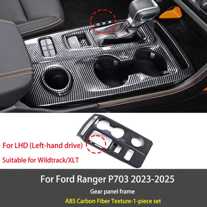 For Ford Ranger P703 T9 XL XLT Wildtrak Raptor 2023-2025 Carbon Fiber Texture Gear Shift Panel Cover Interior Trim Full Set